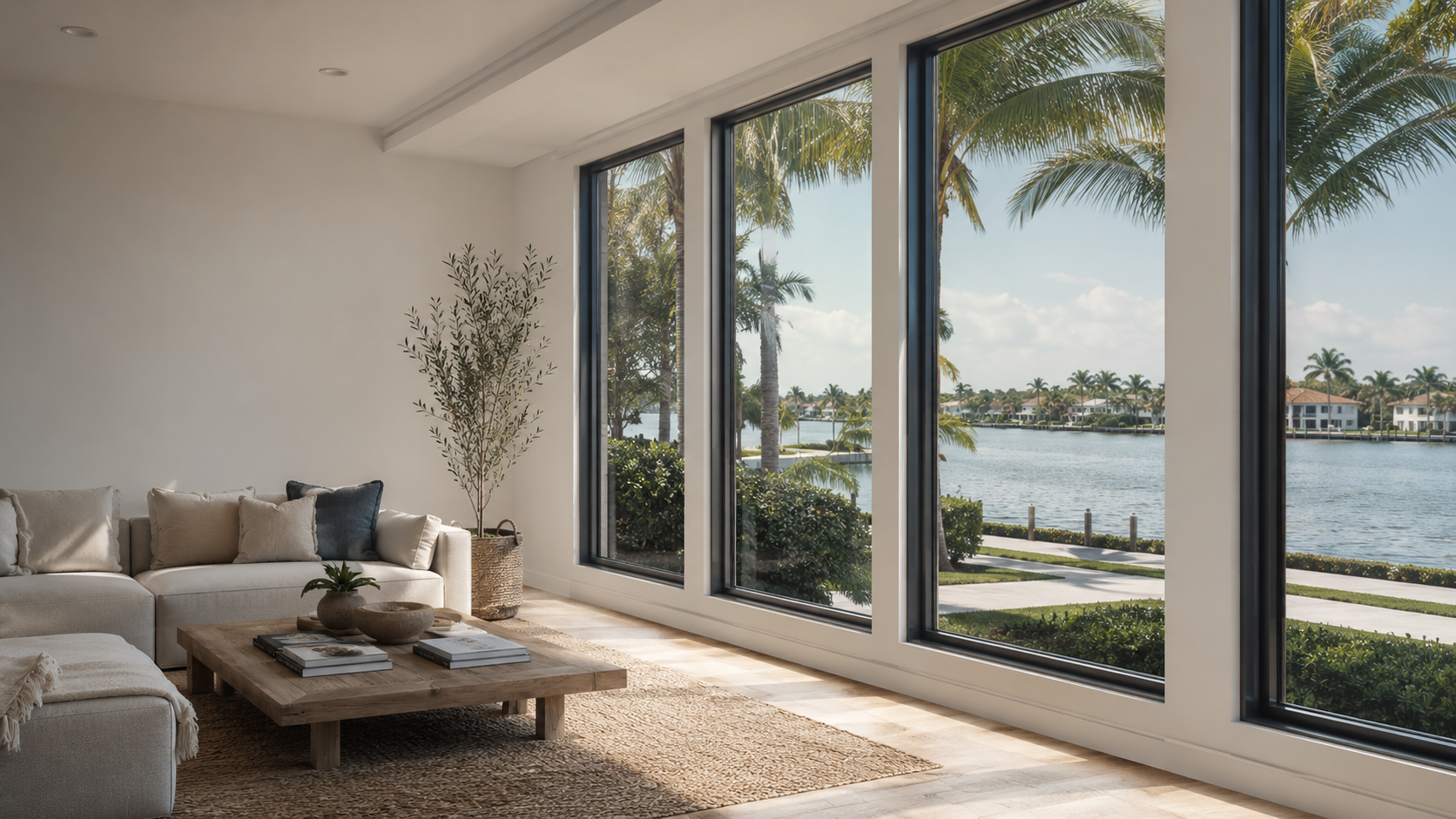 Impact-resistant windows on a Florida coastal home