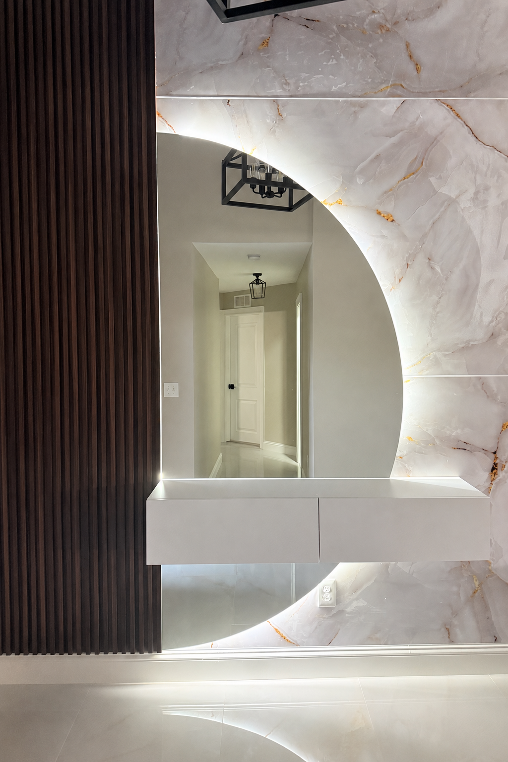 Elegant wall mirror installation in a contemporary interior