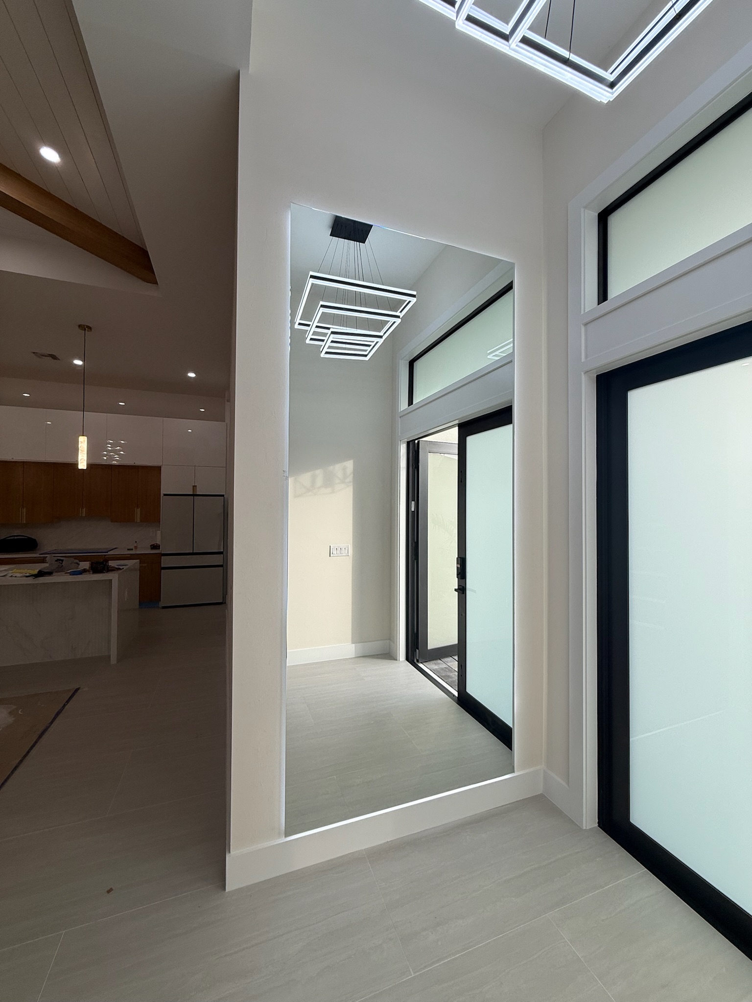 Interior after custom mirror and glass installation